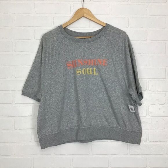 Boxy 𝅺RETRO crop Short sleeves fleece sweater summer Old Navy graphic yellow XL - Picture 9 of 9
